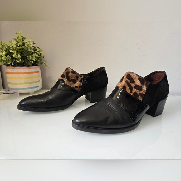HISPANITAS Leather/Patent Leather/ Fur Black/Leopard Print Block Heel Shoes.40 - Picture 3 of 12